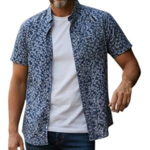 RVCA Navy Floral Short Sleeve Button-Down Shirt